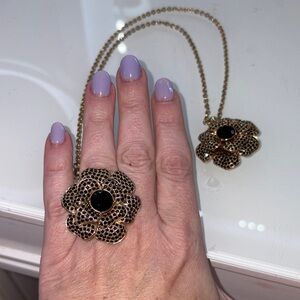 Kate Spade Elegant Gold Flower Pendant Necklace and Ring (8) set